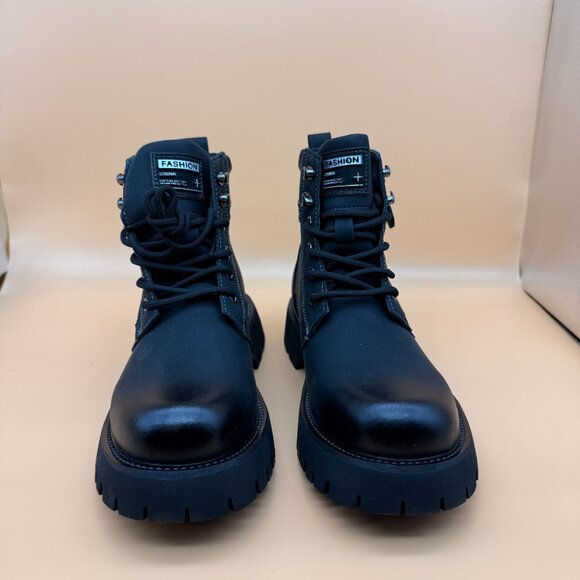 Men's US 6.5-11.5 Black Hiking Boots Lace Up Side‎ Zipper Ankle Casual Shoes - Picture 5 of 11